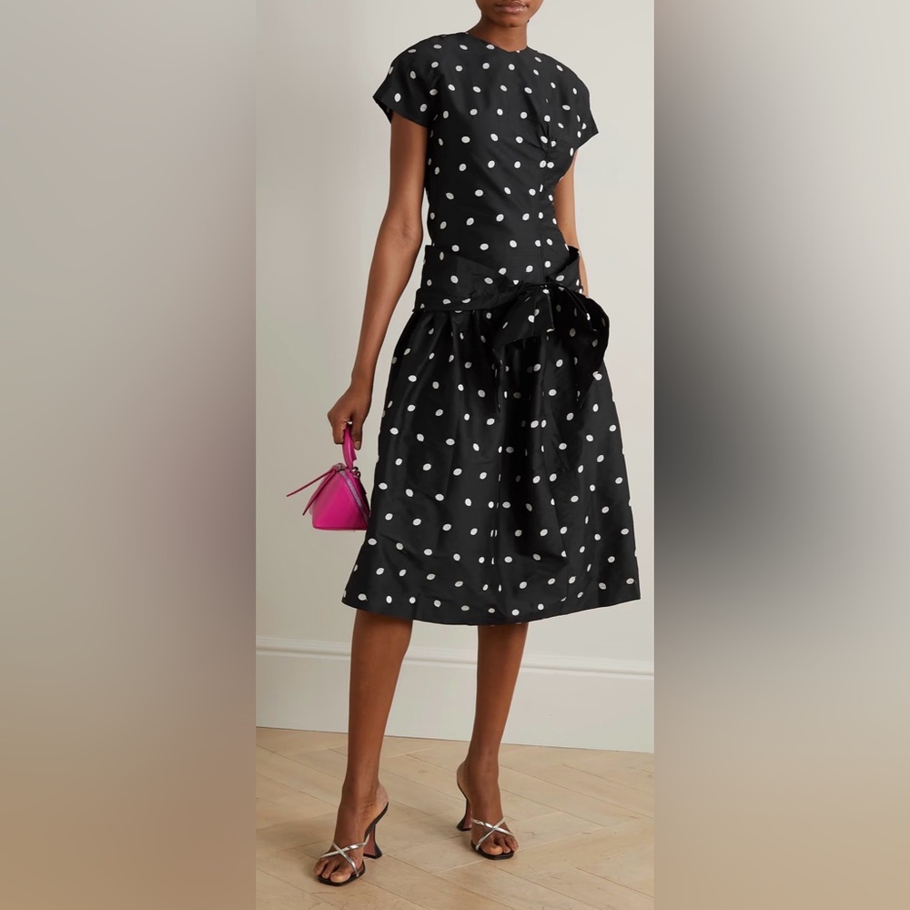 Batsheva Black and White Polka Dot Midi Dress